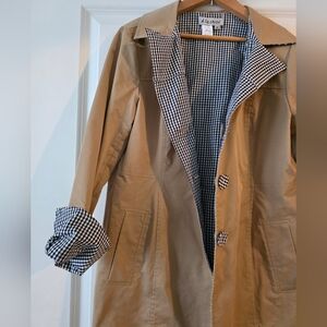 Preppy Trench Coat Gingham Lining Mid Length Womens M a La Carte NWT Spring Chic